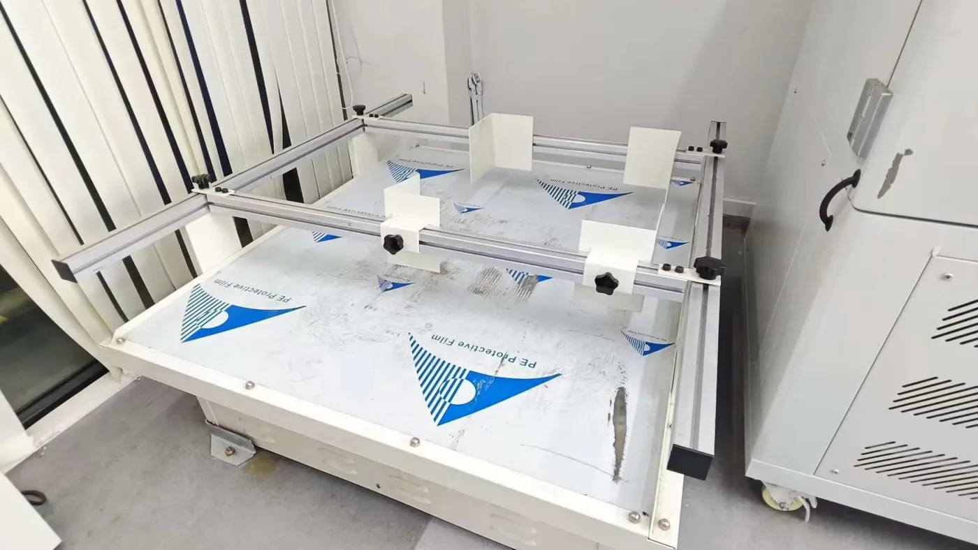 Equipment positioned on an aluminium frame during a pre-delivery inspection